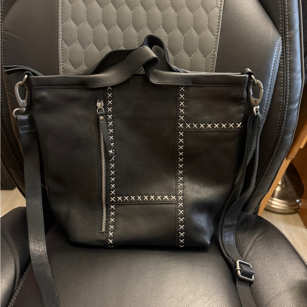 LATICO - Frankie Black Crossbody Bag with White Stitching
